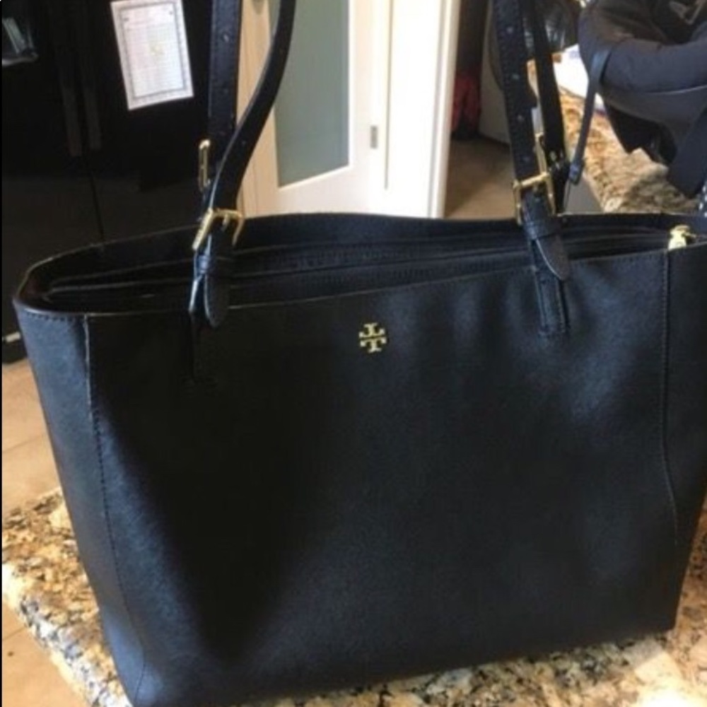 Tory Burch Large Black Saffiano Leather Tote Bag